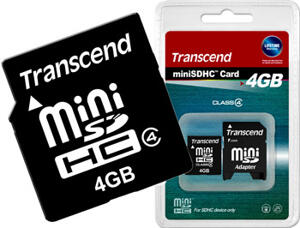 Minnesmedia - MiniSD / MiniSDHC - Transcend miniSDHC - Transcend miniSDHC Card 4GB (Class 4)